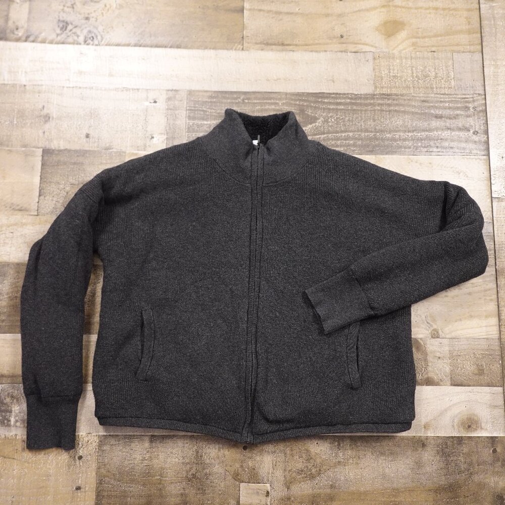 Victoria’s Secret Full-Zip Sherpa-Lined Sweater Jacket Women’s Large Gray